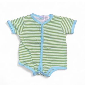 Vintage Simply Basic Green and Blue Striped Baby Bodysuit 6-9M
